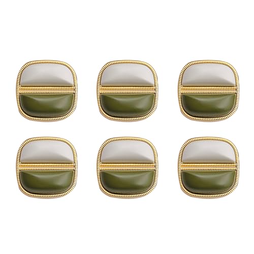 HAORUN 6 dekorative quadratische Knöpfe, weiß und olivgrün, zweifarbig, goldfarbener Rand, 1,8 cm, Nähmaterial von HAORUN