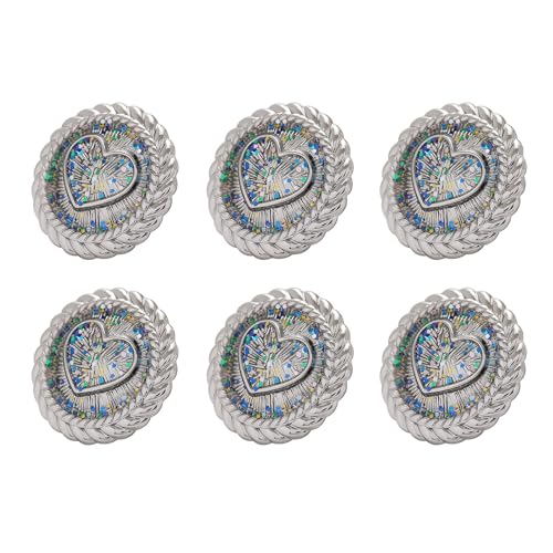HAORUN Dekorative Knöpfe in Herz-Design mit bunter Dekoration, runde Seilbordüre, 1,8 cm Durchmesser, Nähmaterial (Silber), 6 Stück von HAORUN