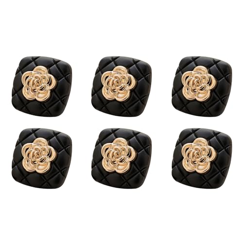 HAORUN Dekorative gesteppte Knöpfe mit goldenem Rosen-Design, 1,8 cm, quadratisch, Nähmaterialien, 6 Stück von HAORUN