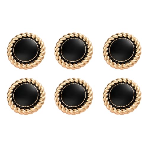 HAORUN Dekorative runde Knöpfe mit Seilbordüre, Schwarz und Gold, 1,8 cm Durchmesser, Nähmaterial (Gold), 6 Stück von HAORUN