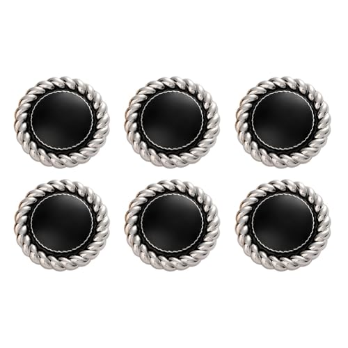 HAORUN Dekorative runde Knöpfe mit Seilbordüre, Schwarz und Gold, 1,8 cm Durchmesser, Nähmaterial (Silber), 6 Stück von HAORUN