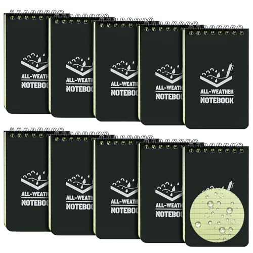 10 Pack wasserdichtes Notizbuch, 3x5 Zoll Taschen-Notizblock, Allwetter-Taschen-Notizbuch, Schreiben im Regen Mini-Spiral-Notizblock mit Raster, Steno-Memo-Blöcke für draußen, Büro, Schule (schwarz) 10 Pack wasserdichtes Notizbuch, 3x5 Zoll Taschen-Notizblock, Allwetter-Taschen-Notizbuch, Schreiben im Regen Mini-Spiral-Notizblock mit Raster, Steno-Memo-Blöcke für draußen, Büro, Schule (schwarz) von HAOTIAN-X