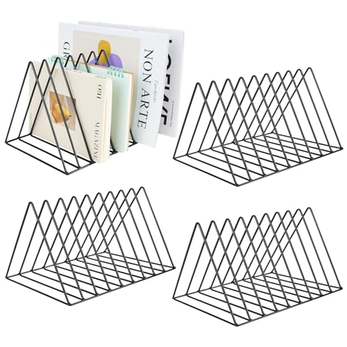4 Stück Dreiecksordner, 9 Schlitz schwarzer Zeitschriftenhalter, Metall Vinyl Schallplattenständer, Desktop File Organizer Zeitschriftenregal, Bücherregal Organizer für Büro Haus (schwarzes Dreieck) von HAOTIAN-X