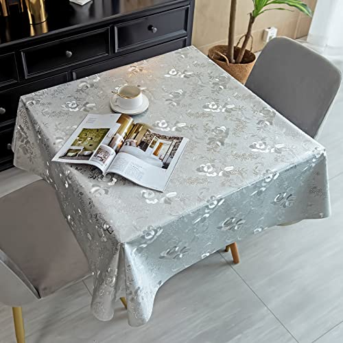 HAOTIAN-X Blumen-Design-Tischdecke, Rechteckige PVC-Tischdecke, abwischbar, wasserdicht, abwischbar, ölbeständig, auslaufsicher, staubdicht, Esstischplatten für Zuhause, Küche (140 x 140 cm, Silber) HAOTIAN-X Blumen-Design-Tischdecke, Rechteckige PVC-Tischdecke, abwischbar, wasserdicht, abwischbar, ölbeständig, auslaufsicher, staubdicht, Esstischplatten für Zuhause, Küche (140 x 140 cm, Silber) von HAOTIAN-X