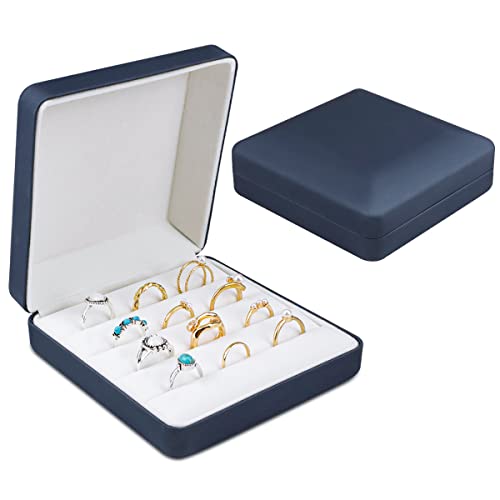 Schmuck Ring Organizer Box, kleine Schmuckschatulle, Reise Schmuck Fall, tragbare Ring Speicher Display Case, PU Leder Ringe Tray Halter Box für Frauen, Mann, Mädchen, Ohrring, Manschettenknopf (Blau) von HAOTIAN-X