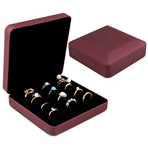 Schmuck Ring Organizer Box, kleine Schmuckschatulle, Reise Schmuck Fall, tragbare Ring Speicher Display Case, PU Leder Ringe Tray Halter Box für Frauen, Mann, Mädchen, Ohrring, Manschettenknopf (Rot) von HAOTIAN-X