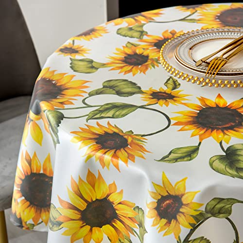 Sonnenblumen-Tischdecke, HAOTIAN-X Klassische Blumen-Tischdecke, Polyester, wasserabweisend, auslaufsicher, Blumen-Tischdecke für Partys, tägliches Essen (Round140 cm) von HAOTIAN-X