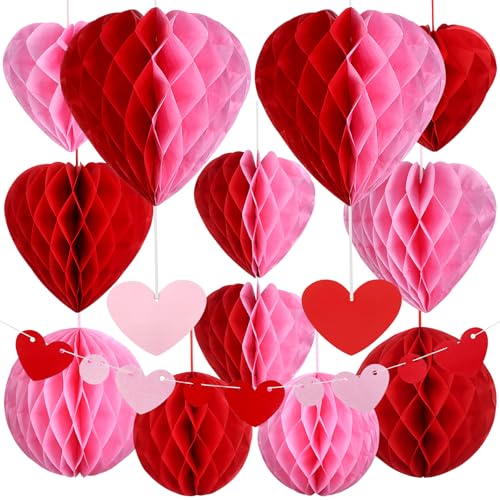 HAOWANWW 17 Pcs Hängedekorationsset zum Valentinstag, herzförmige Wabenblumenbälle,Wabenball-Dekoration, Heiratsantrags-Dekoration,Verlobungs-Dekoration,Seidenpapier-Pompons für Hochzeit Party-Zubehör HAOWANWW 17 Pcs Hängedekorationsset zum Valentinstag, herzförmige Wabenblumenbälle,Wabenball-Dekoration, Heiratsantrags-Dekoration,Verlobungs-Dekoration,Seidenpapier-Pompons für Hochzeit Party-Zubehör von HAOWANWW