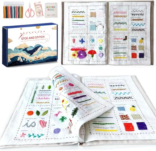 DIY Stickbuch, Stitch Buch, Leinenstickbuch mit einer Vielzahl von Mustern mit Stichanleitung, Nähwerkzeugen und Videos, kreativ und tragbar, geeignet für Bastelliebhaber, handgefertigte Geschenke von HAOYEGUOJI