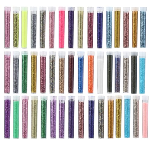48 Farben Bastelglitzer,Feiner Glitzer,Schillerndes Glitzerpulver Set,Glitzer Basteln Geeignet für Nägel, Haare, Bühnenmake-up, Parteien, Kunsthandwerk von HAOYULUO