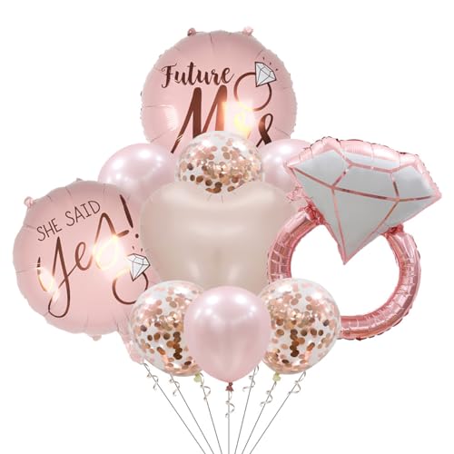 Hochzeit Ballons, HAOYUNLAI 10 Stück Diamant Luftballons Konfetti Helium Herzluftballons Latex Folienballons Rosegold Hochzeitsdeko für Heiratsantrag Verlobung Valentinstag von HAOYUNLAI
