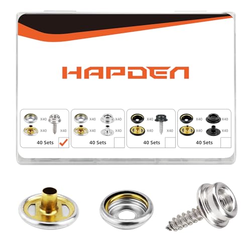 HAPDEN 120 Stück Druckknöpfe, Snap Fasteners Kit 15mm Edelstahl Snaps Marine Grade Boot Segeltuch Snaps, 15mm Socket Metall Snaps für Kleidung Leder Boot Abdeckung Stoff von HAPDEN
