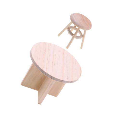 HAPINARY 1 Satz Runde und Hocker Massivem Holz für Puppenhaus Ergänzung für Zubehör Handgefertigte Accessoires von HAPINARY