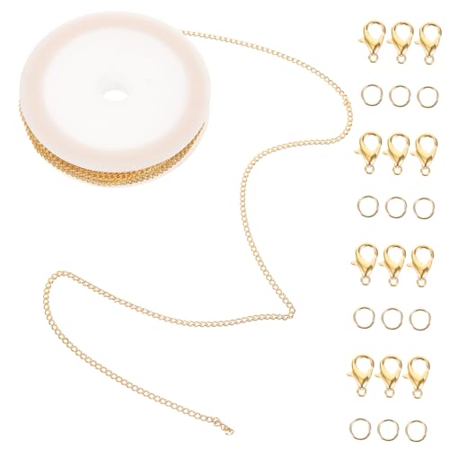 HAPINARY 1 Set Schmuckzubehör DIY Eisenkette Armband Halskette Herstellungswerkzeug Mit Karabinerverschluss Biegering Drehkette (Gold) Halskette Kette Und Schnalle Ring Metall Bastelkette von HAPINARY