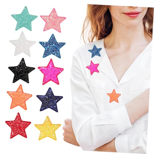 HAPINARY 10 Stück Teiliges Stern Aufbügel Patches mit Pailletten Bestickte Applikationen in Farben Vielseitig für Kleidung Rucksäcke Hüte Einfache Anwendung durch Bügeln oder Nähen von HAPINARY