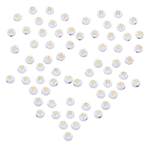 HAPINARY 100 Stück Acryl Buchstabenperlen für Armbänder Weiß Gold Flach Rund Spacer Perlen für DIY Schmuckherstellung Leichte Alphabetperlen für Vielseitige Kreativprojekte von HAPINARY