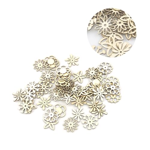 HAPINARY 100 Stück Holzscheiben Blumenform DIY Holzscheiben zum Basteln Bastelset für Kreativität Natürliche Blanke Holzstücke Langlebig und Vielseitig für Scrapbooking und Dekoration von HAPINARY