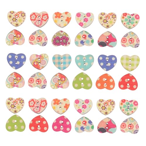 HAPINARY 100 Stück Teiliges Bunte Herzform Holzknöpfe Haltbare Dekorative Knöpfe für DIY Basteln Scrapbooking Kartengestaltung Kleidung Taschen Schuhe Einfache Anbringung von HAPINARY