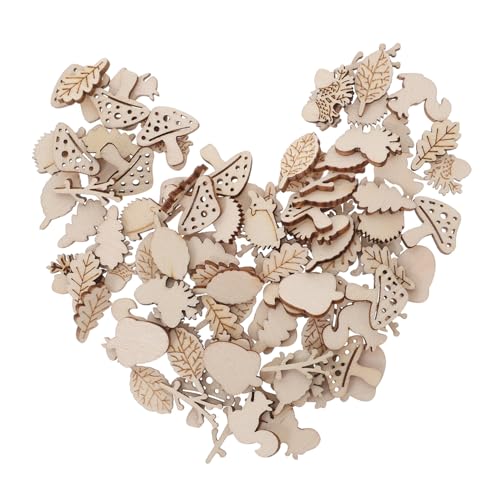 HAPINARY 100 Stück Teiliges DIY Holz Herbstlichen Motiven Wie Eichhörnchen Zapfen Pilzen und Blättern Robuste Holzscheiben zum Bemalen und Basteln für Kinderentwicklung und Herbstdeko von HAPINARY