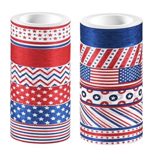 HAPINARY 12 Rollen Dekoratives Klebeband für DIY Projekte Unabhängigkeitstag Themen Transparente Washi Tape mit Sternen und Streifen für Scrapbooking und Basteln von HAPINARY