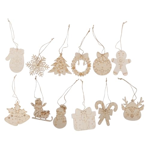 HAPINARY 12 Stück Teiliges Weihnachts-holzanhänger aus Natürlichem Holz DIY Bastelset mit Glatten Robusten Holzscheiben zum Bemalen Kreative Weihnachtsbaum-deko für Festliche Gestaltung von HAPINARY