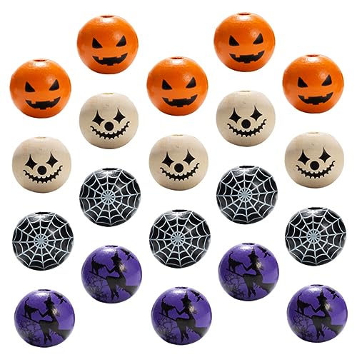 HAPINARY 160 Stück Holzperlen für Halloween DIY Holzperlen mit Stern Augen und Gespenster Muster Bastelprojekte Schmuckherstellung und Dekoration von HAPINARY