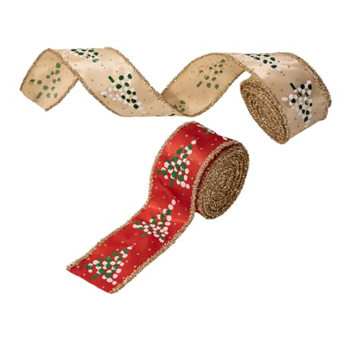 HAPINARY 2 Rollen Weihnachtsband Dekoband Für DIY Ferienbastelbänder Geschenkverpackungszubehör Weihnachtsband Mit Drahtkante Rustikales Band Zum Schleifenmachen Band Für von HAPINARY