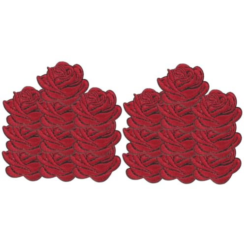 HAPINARY 20 Stück Blumen Stickerei Aufnäher, Rote Applikation, Kleidungszubehör, Dekorative Aufkleber, Heimapplikation, Nähwerkzeug, Kleidungsdekor, Aufbügler, Basteln, Nähzubehör von HAPINARY