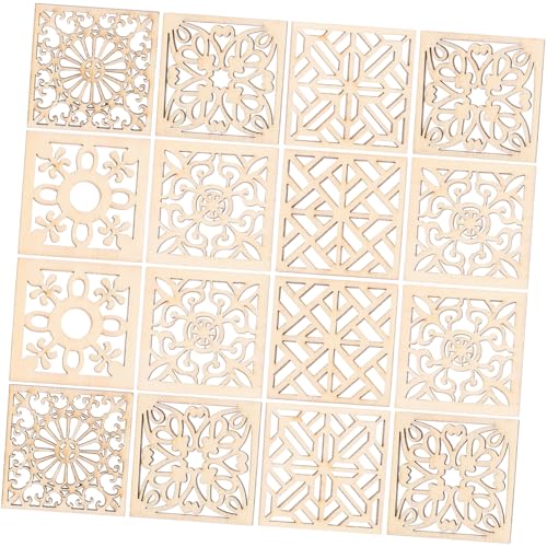 HAPINARY 20 Stück Teiliges Quadratisches Holzstück Ausgeschnittene Blumenmotive DIY holzscheiben für Bastelprojekte Boho stil Dekoration Naturbelassen für Handarbeiten und Festdeko von HAPINARY
