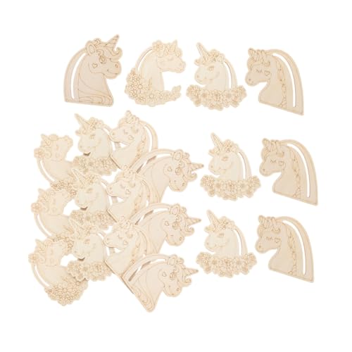 HAPINARY 24 Stück Teiliges Holzscheiben Einhorn Motiv Naturbelassene Bastelrohlinge aus Holz Blanke Holzstücke für DIY Handwerk Bemalbare Holzanhänger Bastelmaterialien für Erwachsene von HAPINARY