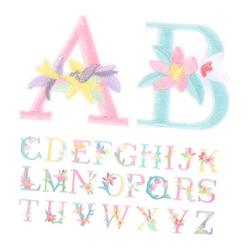 HAPINARY 26 Stück Blumen Stoffaufkleber, Buchstaben Aufbügler, Initialen Aufkleber, Kleine Buchstaben Zum Aufbügeln, Bunte Buchstaben Aufnäher, Selbstklebende Buchstaben, Namens Aufnäher, von HAPINARY