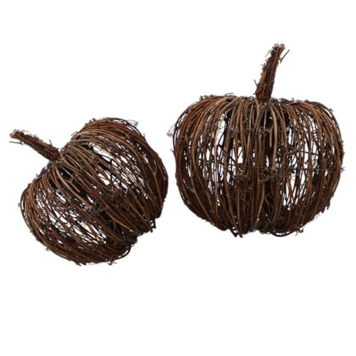 HAPINARY 2stücke Rattan Kürbis Dekoration Künstlicher Herbst Kürbis Für Halloween Tischdeko Und Outdoor-Dekoration Wiederverwendbar Kunsthandwerk Stilvolle Herbstgestaltung von HAPINARY