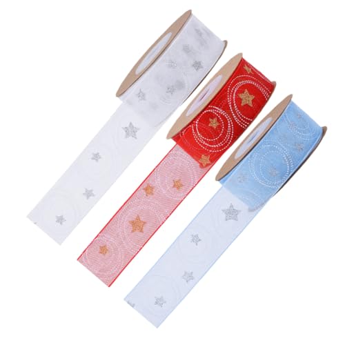 HAPINARY 3 Rollen Weihnachtsdekorationsband Geschenkband DIY Kranzband Blumenstraußband Paketband Sternmotivband Weihnachtsband Verpackungsband Polyester von HAPINARY