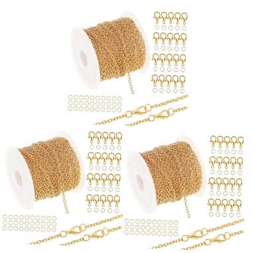 HAPINARY 3 Sätze DIY Schmuck Kette Goldene Ketten Verschlüsse Verbindungsringe Hochwertige Schmuckmaterialien für Armbänder Einfache Montage und Anpassung von HAPINARY