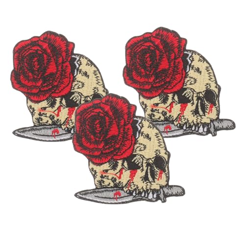 HAPINARY 3 Stück Bestickte Abzeichen, Bestickte Aufnäher, Stickerei Applikation, Kleidung, DIY Aufnäher, Cartoon Kleidungsaufnäher, Totenkopfform, Kleidung, Kreative DIY Aufnäher, von HAPINARY
