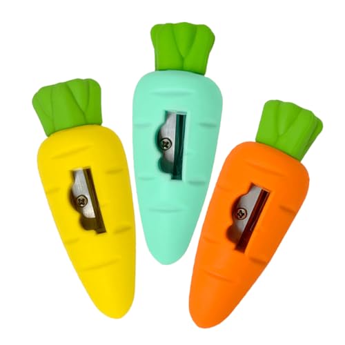HAPINARY 3 Stück Mini Karotten Radiergummis mit Bleistiftspitzern Kreatives Schulbedarf für Perfektes für Partys und Klassenzimmerbelohnungen Handliches Design Orange Gelb und Blau von HAPINARY