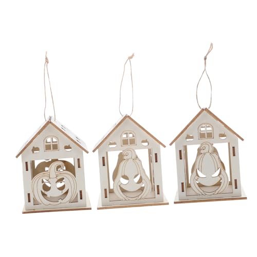 HAPINARY 3 Stück Teiliges Halloween Holzanhänger Set Unfertige Kürbishäuser aus Stabilem Holz für DIY Basteln Halloween Deko Kompakt Vielseitig für Tisch Wohnraumgestaltung von HAPINARY