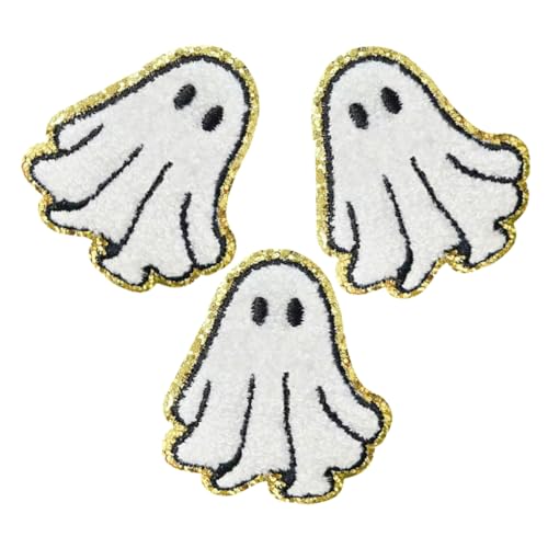 HAPINARY 3 Stück Weiße Halloween Bügelaufnäher mit Starkem Kleber Beständige Stoff Applikationen für Jeans Kleidung Taschen Einfaches DIY Textilpatch für Kreative Reparaturen und von HAPINARY