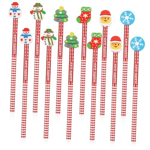 HAPINARY 36 Stück Teiliges Weihnachtsbleistift mit Radiergummi Bunte Cartoon Motive Langlebige Schüler Schreibwaren für Schule Büro Weihnachtsgeschenke Verschiedene Designs von HAPINARY