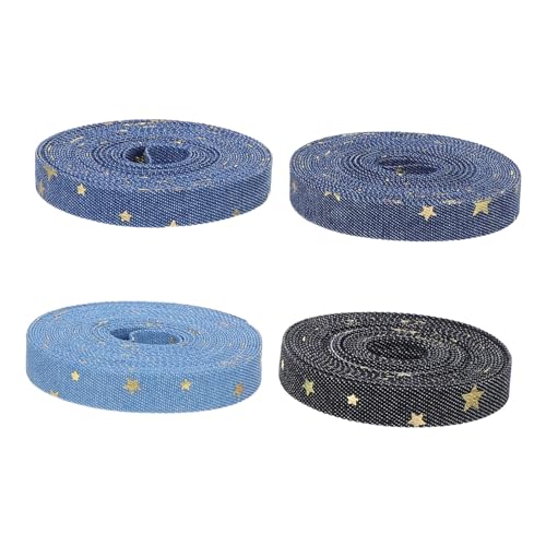 HAPINARY 4 Rollen Denim -Gurtbandband Nahtbindeband bedrucktes Band Zierband Sterne gedruckte Bänder Nähband Glitzersternband handgefertigtes Band Denim-Stoffband Wickelband Sternenband HAPINARY 4 Rollen Denim -Gurtbandband Nahtbindeband bedrucktes Band Zierband Sterne gedruckte Bänder Nähband Glitzersternband handgefertigtes Band Denim-Stoffband Wickelband Sternenband von HAPINARY
