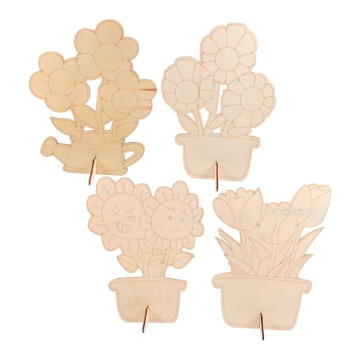 HAPINARY 4 Stück Dreidimensionaler Blumentopf Aus Holz, DIY Maldekore, Holzblumenchips, Holzblumenanhänger, Party DIY Zubehör, Handgefertigte Malausschnitte, Holzhandwerksdekorationen, von HAPINARY