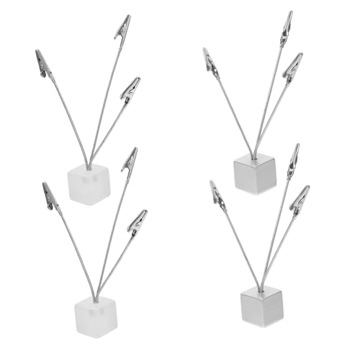 HAPINARY 4 Stück Silberne Memo Clips mit Würfelbasis Vielseitige Fotohalter im Baumstil Stabile Notizhalter für Hochzeitstische Sichere Klammern aus Resin und Edelstahl Elegantes von HAPINARY
