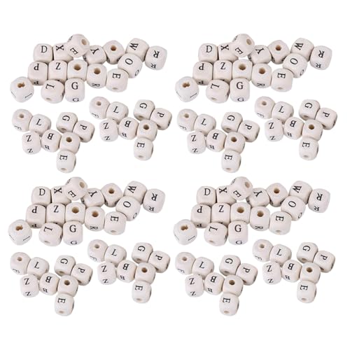 HAPINARY 400 Stück Holzperlen Würfel mit Buchstaben Quadratische Alphabet Cube Beads für DIY Schmuckherstellung Armbänder Halsketten Schlüsselanhänger Natürliche Bastelperlen von HAPINARY