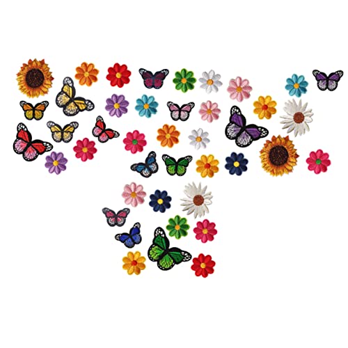 HAPINARY 42 Stück Schmetterlings Blumen Patch, Bezaubernde Cartoon Patches, Jeans Reparaturflicken, Zum Aufnähen, Aufkleber, Schmetterlings Stickerei, Stoffaufkleber, Kleidungszubehör von HAPINARY