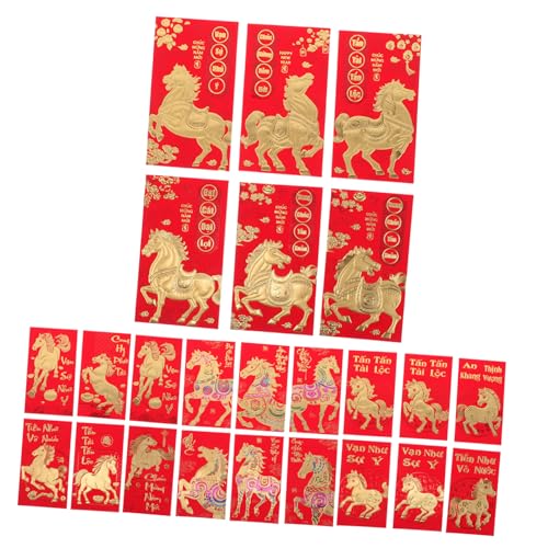 HAPINARY 48 Stück Teiliges Lunar Year Umschläge Pferdejahr Vietnamesische Geldumschläge mit Zodiakmotiv Langlebiges Papier Traditionelle Rote Geldbeutel für Frühlingsfest Feierlichkeiten von HAPINARY