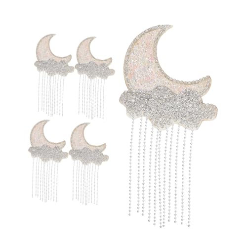 HAPINARY 5 Stück Teiliges Mond und Wolken Patches mit Strass und Quasten Selbstklebende Glitzer Applikationen für Jeans Kleidung Taschen und DIY Reparaturen Hitzebeständig und Dekorativ von HAPINARY