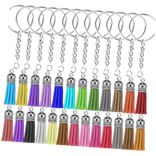 HAPINARY 50 Sätze DIY Quasten Schlüsselanhänger aus Pu Bunte Anhänger für Handgemachte Schlüsselringe Taschen Schmuckdekor Kreative Bastelmaterialien für Schmuckherstellung von HAPINARY