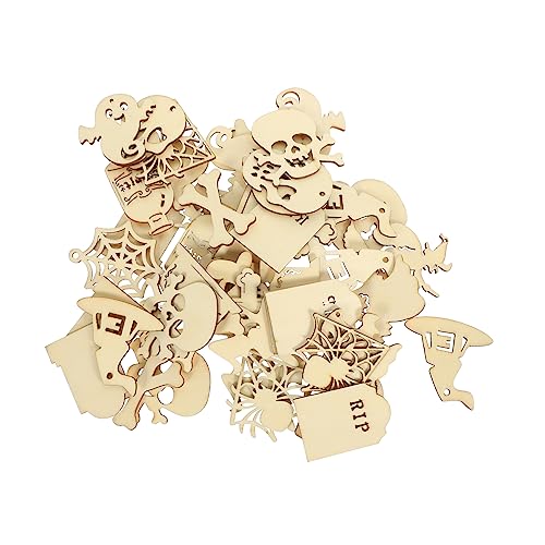 HAPINARY 50 Stück Anhänger Aus Holzprodukten, Holzornament, Hängeornament Für Partys, Halloween Partys, Basteln, Holzhandwerk Ornamente, Halloween Schmuck, Festival, Hängehandwerk, von HAPINARY
