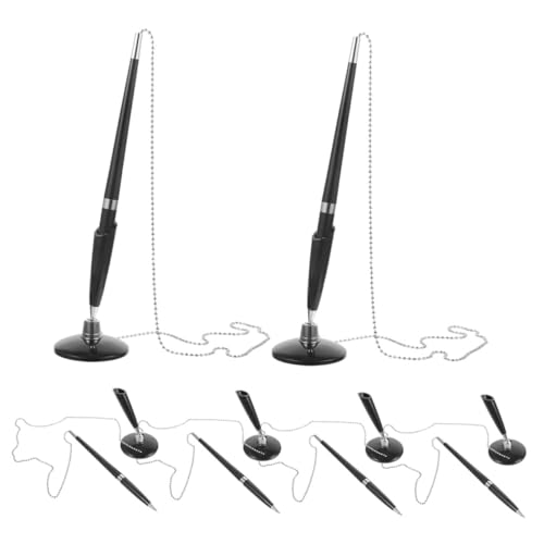 HAPINARY 6 Stück Drehbarer Kugelschreiber mit Kette und Selbstklebender Halterung Ergonomischer Schreibtisch-stift für Empfang Büro Bank Schule Sichere Schreibgeräte für Theke und von HAPINARY