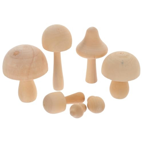 HAPINARY 7 Teiliges Pilz Ornament Aus Holz, Simulationspilz, Mikro Landschaftsdekoration, Miniaturfiguren, Holzpilze Zum Bemalen, Pilzfiguren, Miniatur Pilz Gartendekoration von HAPINARY